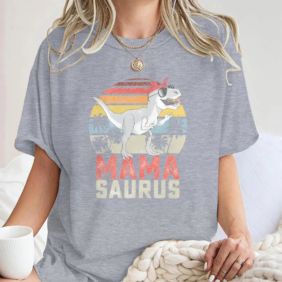 Dinosaur Mama Graphic T Shirts Matching Women T-Shirt Funny Summer Streetwear Tops Mother's Day Gifts Retro Vintage Tee Tops