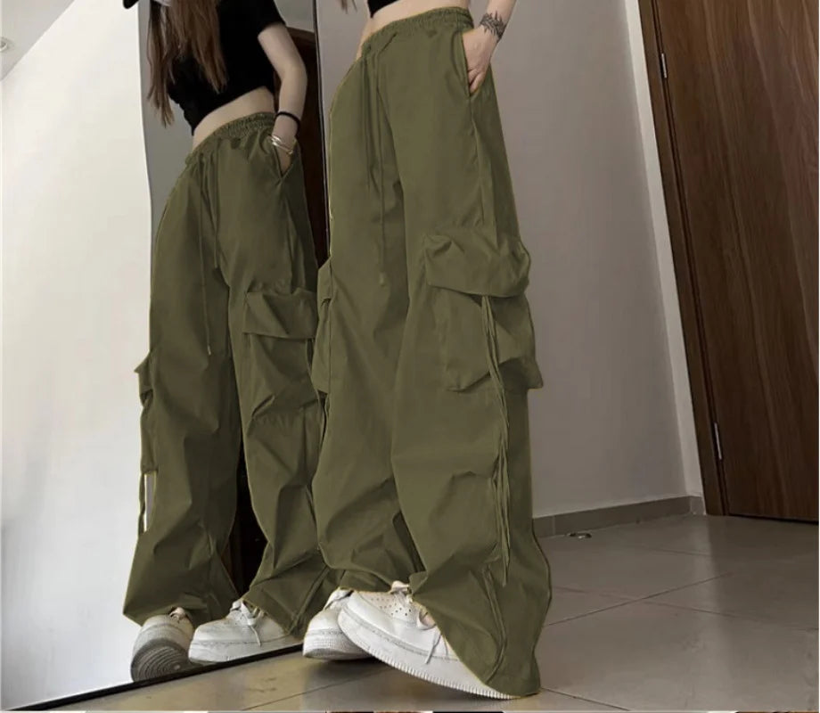 2026 New Vintage Loose Wide Leg Pants High Street Y2K Retro Hip Hop Solid Sweatpant Casual Women Cargo Commute Jogger Trousers