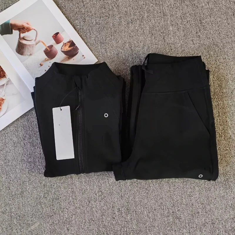 Sweatshirts Sweatpants 2 Pieces Set for Woman Autumn Stand Up Collar Casual Zipper Jacket Suit Fashion Loose Straight Trousers