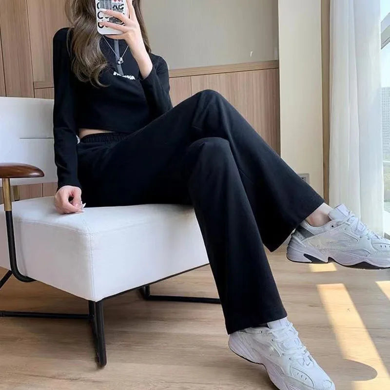 Xpqbb Black Gray Sweatpants for Women 2026 Summer New Basic Baggy Sports Pants Female Casual All-match Joggers Straight Pants