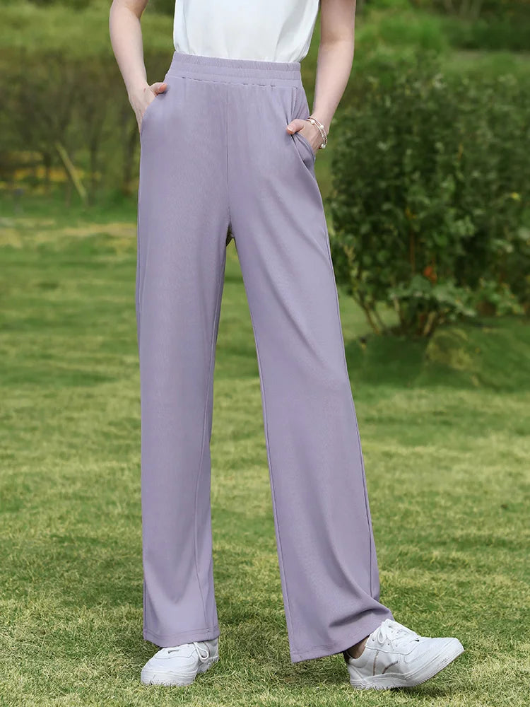 I BELIEVE YOU Wide Leg Pants Women 2026 Spring Summer New High Drape Pants Elastic High Waist Knitted Casual Trousers 2241045612