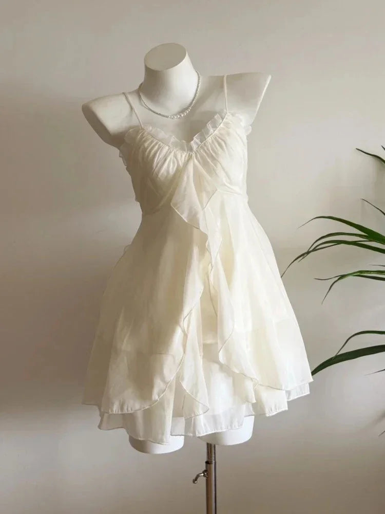 New Vintage Summer Women Sets Elegant Ruffle Lace Chiffon Design Mini Skirt Suit Fairy Female Sweet Korean Fashion Outfits 2026