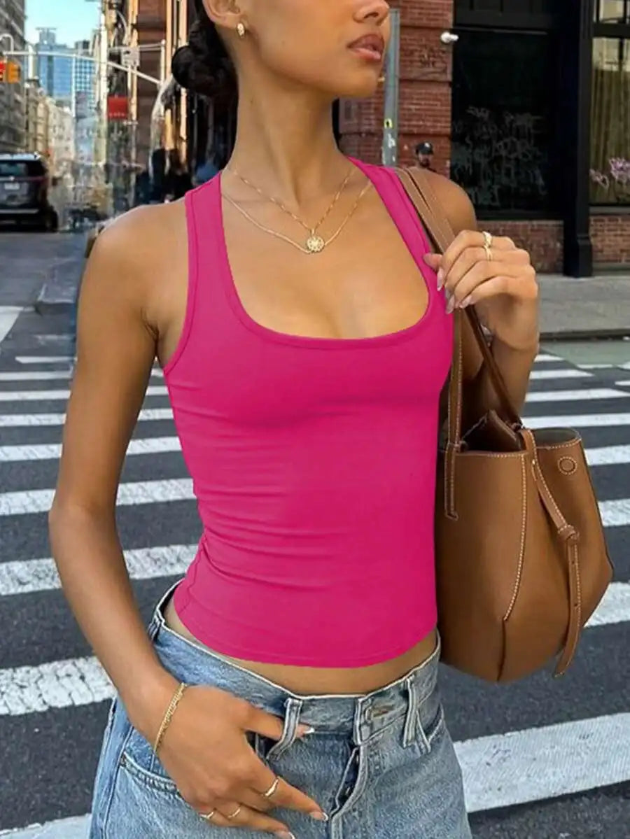 Women Casual Solid Slim Spring Summer Streetwear Crop Top White