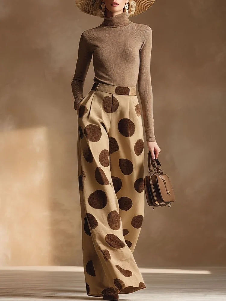 Yeezzi Women's Vintage Polka Dot Wide Leg Pants 2026 New High Waist Pleated Pockets Loose Casual Summer Office Trousers Bottoms