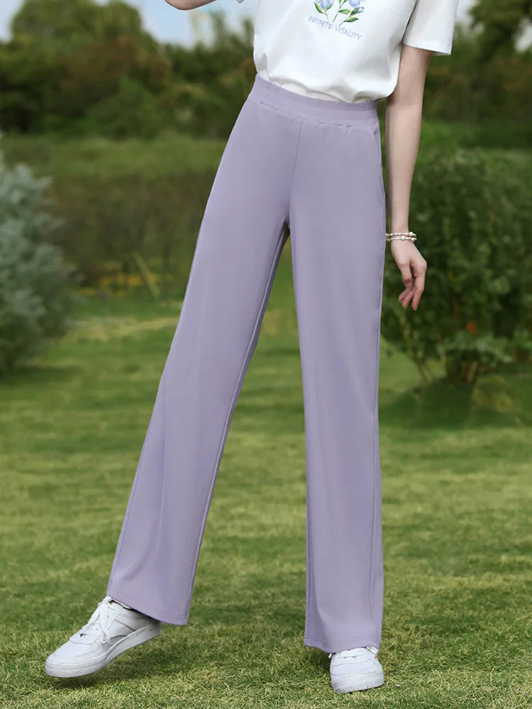 I BELIEVE YOU Wide Leg Pants Women 2026 Spring Summer New High Drape Pants Elastic High Waist Knitted Casual Trousers 2241045612