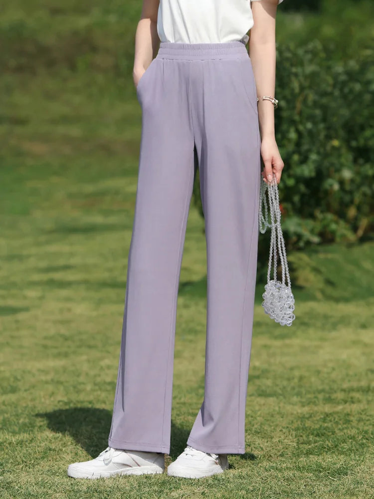 I BELIEVE YOU Wide Leg Pants Women 2026 Spring Summer New High Drape Pants Elastic High Waist Knitted Casual Trousers 2241045612