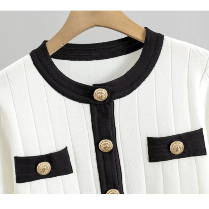 Women Knit Two Pieces Eleght Knitted Cardigan Coat Buttons Solid Colour Long Skirt Casual Suit Knitting Skirts Outfits