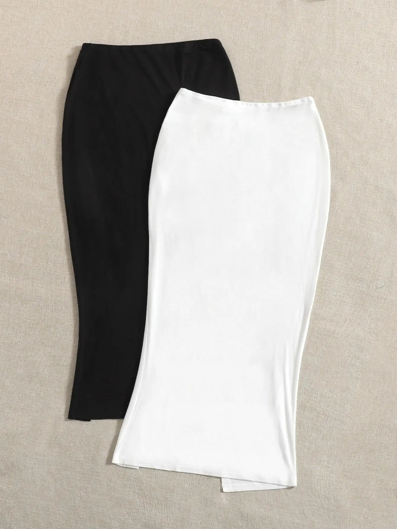 New women's elegant high waist knitted polyester skirt, solid color spring, summer and autumn long skirt, drawstring side slit