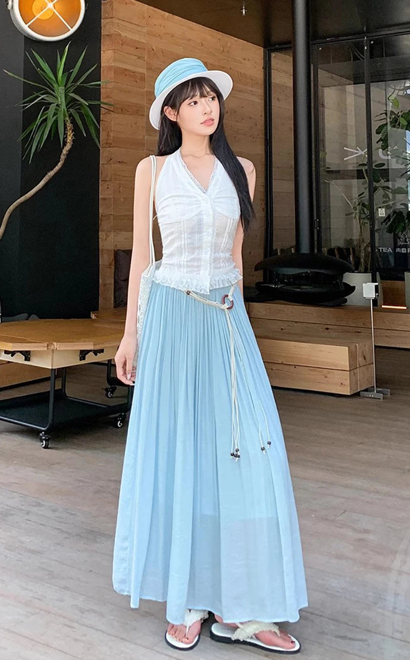 Boho Women's Skirt Cotton Linen Yellow Female Skirts High Waist Harajuku 2025 Trend  Luxury Elegant Vintage Long Skirt With Belt