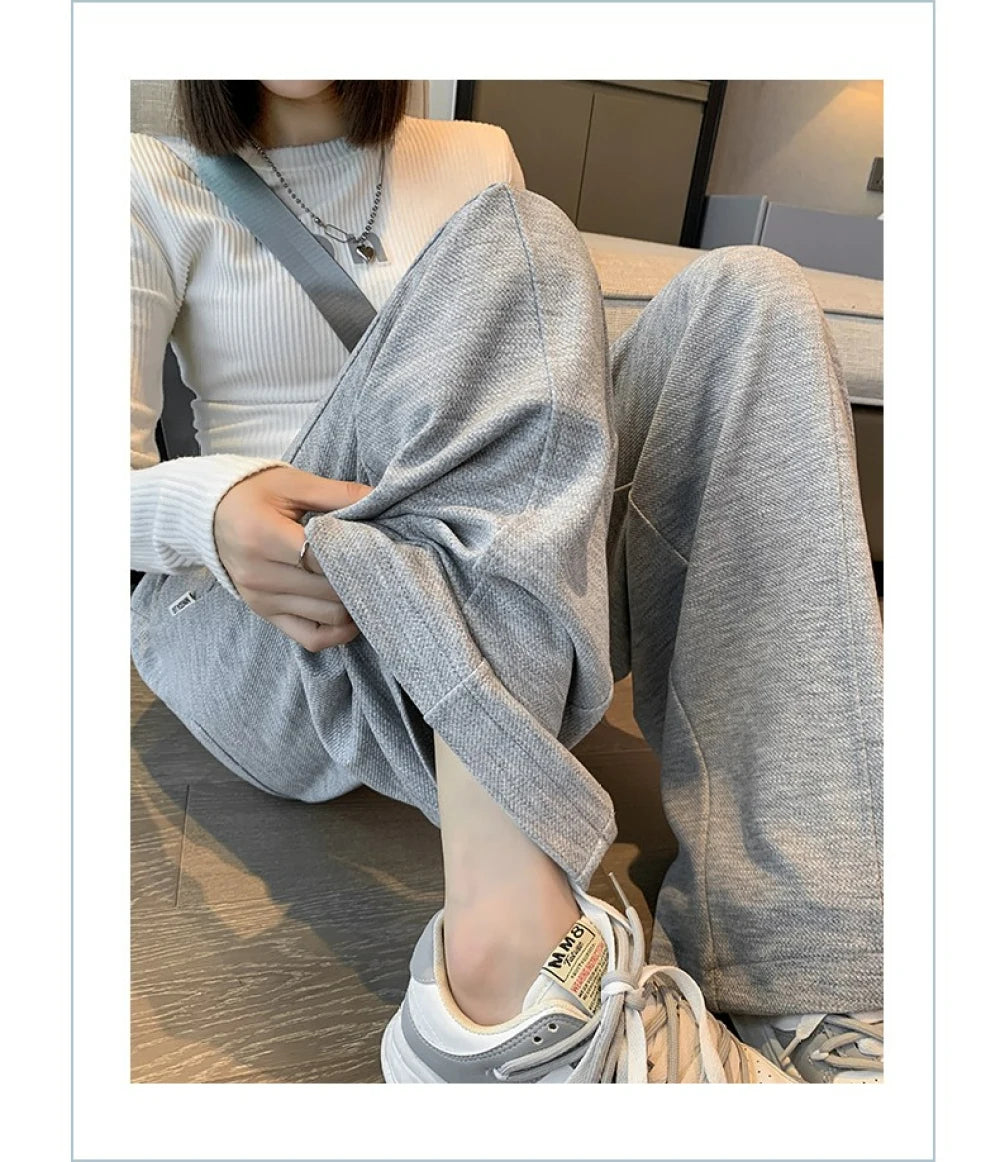 Women Side Striped Wide Leg Straight Tube Pants Vintage High Street Classic Ladies Trousers Winter Fleece Y2k Sport Sweatpants